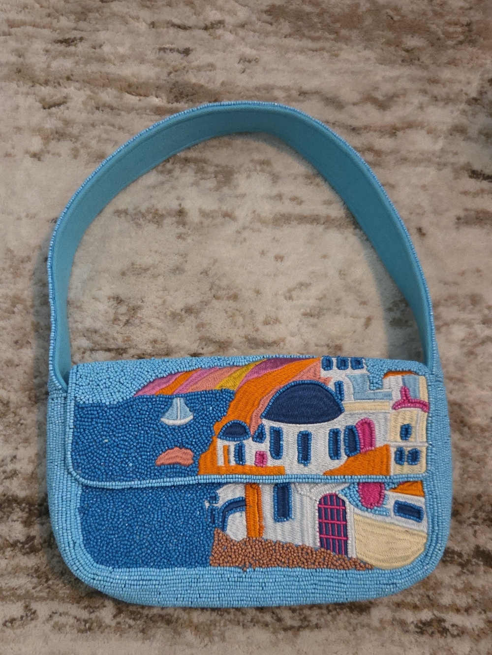 Embroidered Santorini Beaded Shoulder Bag